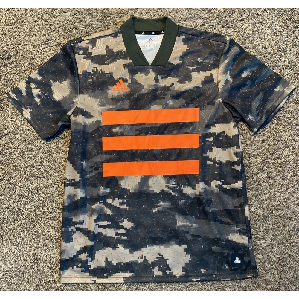 Adidas Soccer Jersey Mens Small Grey Orange Digital Camo Tango Training Shirt